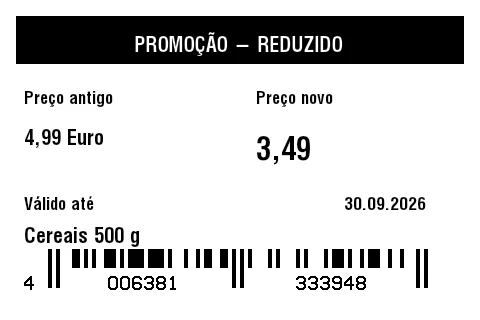Prévia de Etiqueta de promoção/preço especial