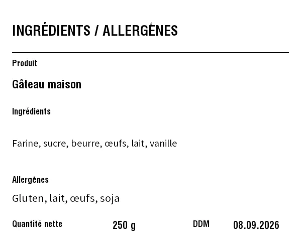 Aperçu de Étiquette allergènes / ingrédients
