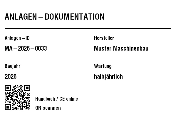 Vorschau von Anlagen-/Dokumentations-Etikett mit QR