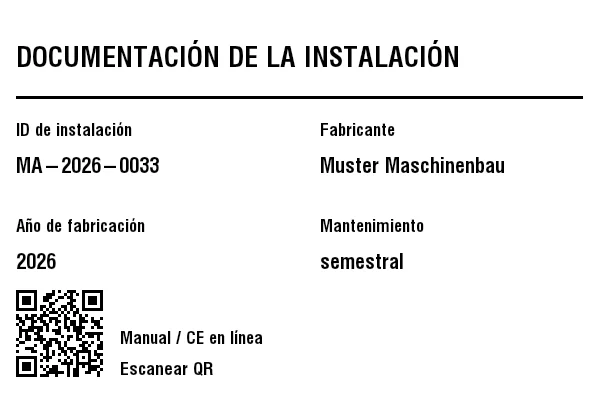 Vista previa de Etiqueta de instalación/documentación con QR
