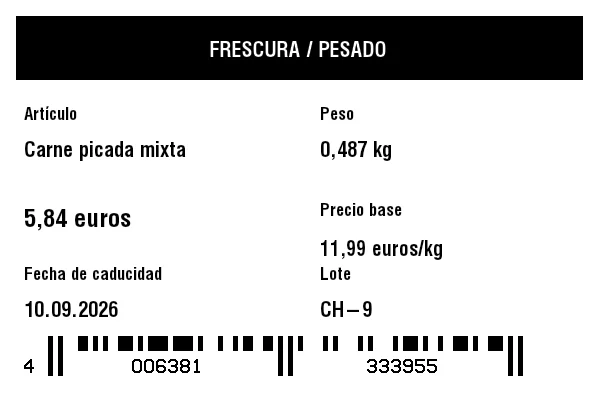 Vista previa de Etiqueta de frescura y peso