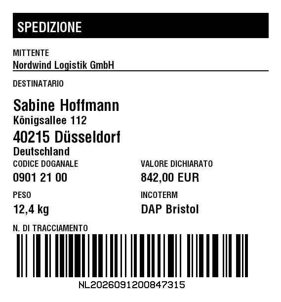 Anteprima di Spedizione internazionale
