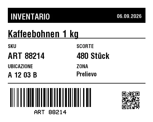 Anteprima di Etichetta inventario
