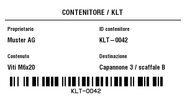Anteprima di Etichetta per contenitori riutilizzabili (KLT)