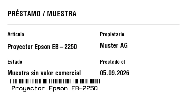 Vista previa de Etiqueta de préstamo / muestra