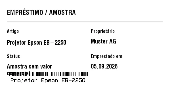 Prévia de Etiqueta de empréstimo / amostra