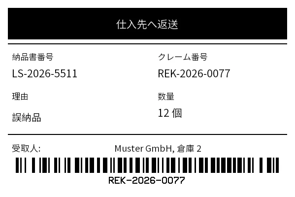 プレビュー: 仕入先返品ラベル (RTV)