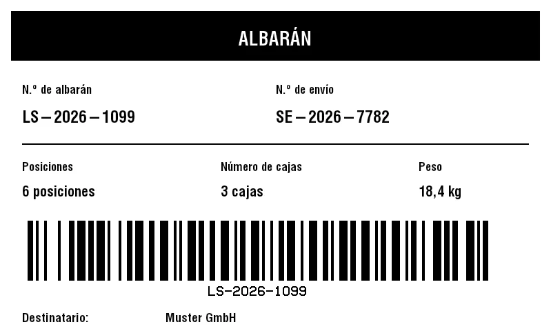 Vista previa de Etiqueta exterior de albarán (packing slip)