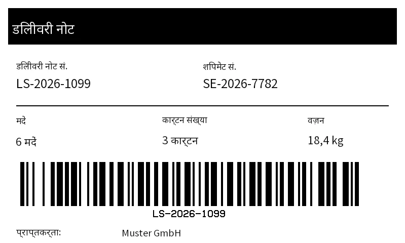 पूर्वावलोकन: डिलीवरी नोट बाहरी लेबल (पैकिंग स्लिप)