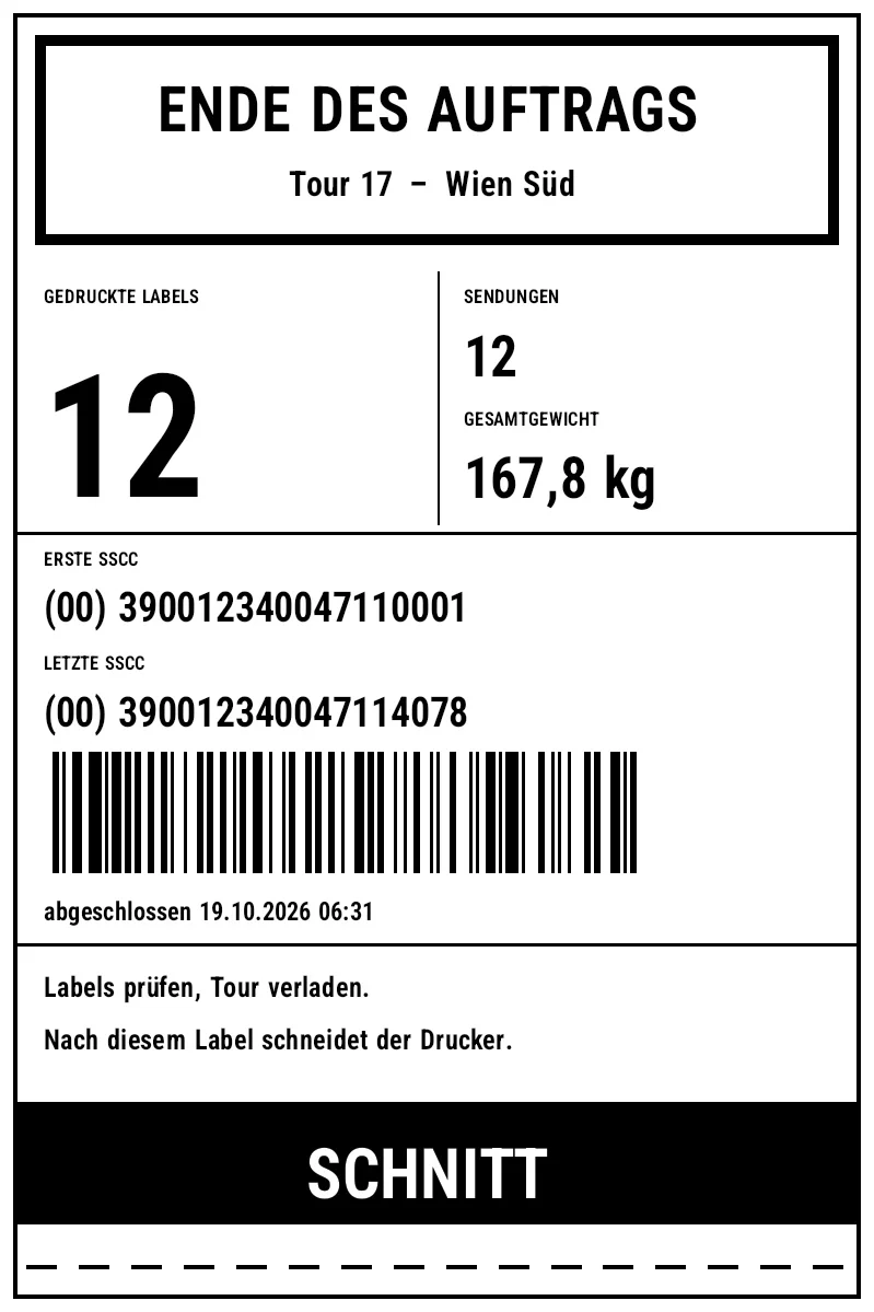 Vorschau von Logistik: Ende-Label mit Summen und Schnitt