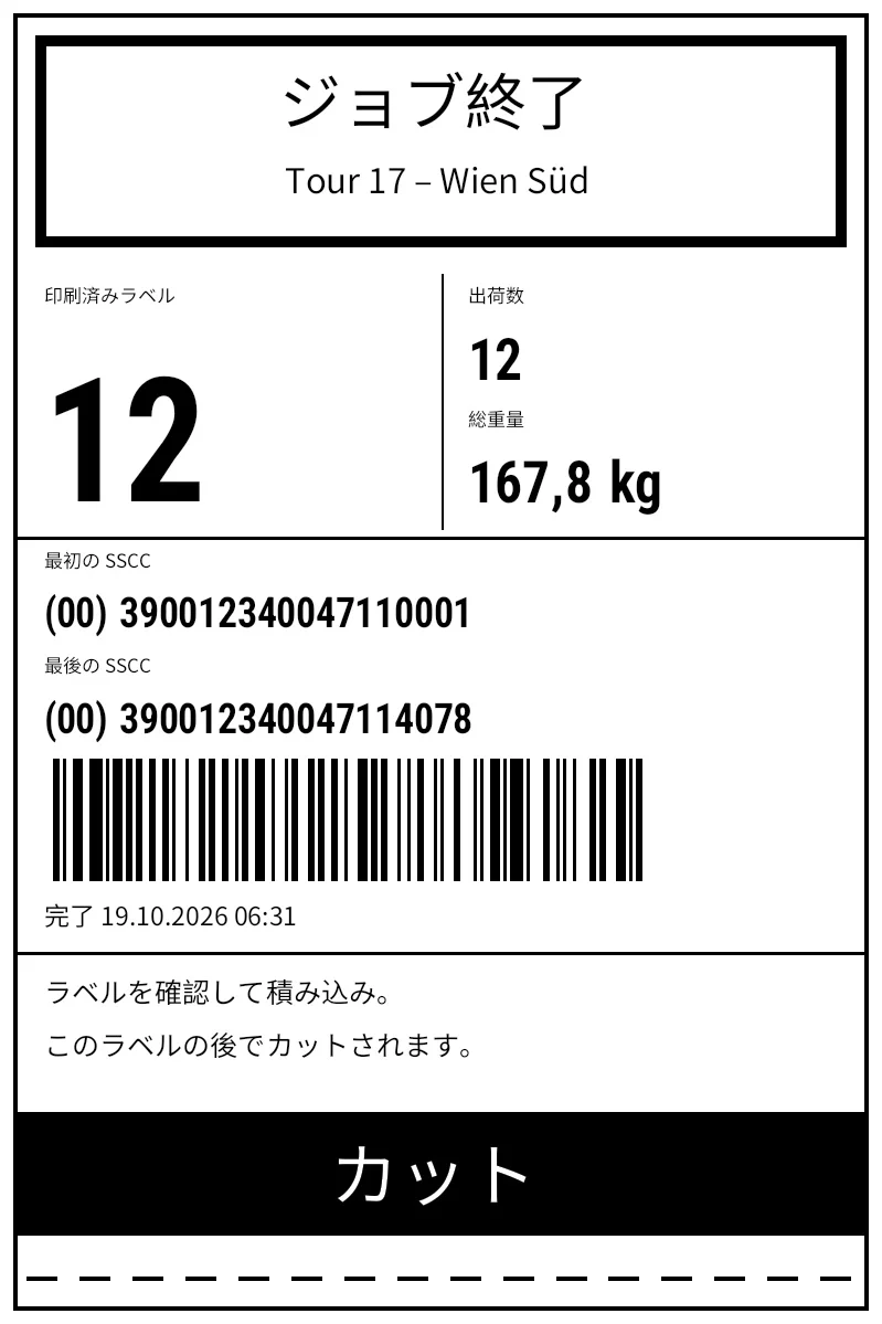 プレビュー: 物流：合計とカット位置付きの終了ラベル