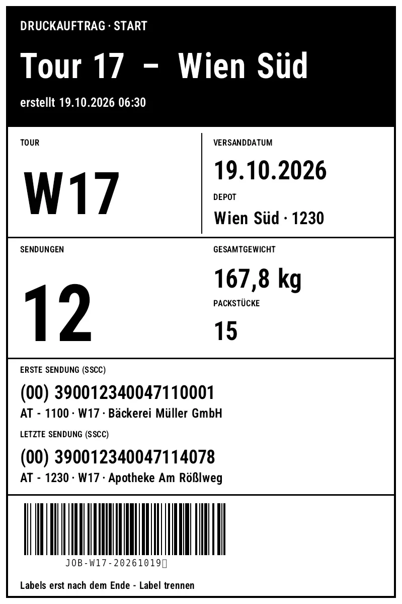 Vorschau von Logistik: Start-Label für den Druckauftrag