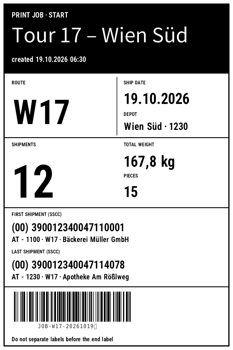 Preview of Logistics: Print Job Start Label
