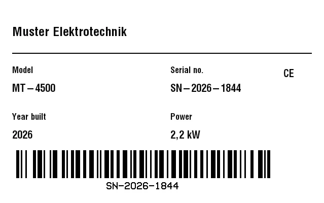 Preview of Serial Number Label / Nameplate