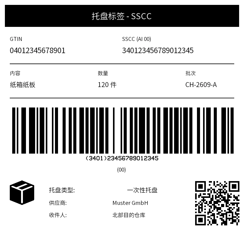 预览：SSCC 托盘标签 (GS1-128)