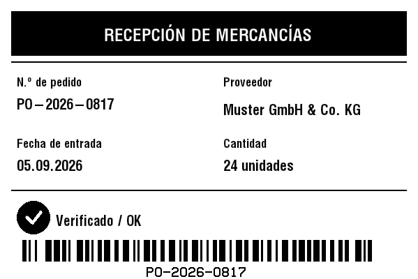 Vista previa de Etiqueta de recepción de mercancías