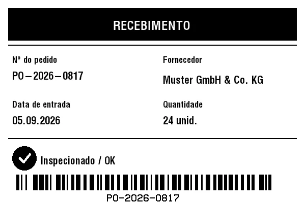 Prévia de Etiqueta de recebimento de mercadorias